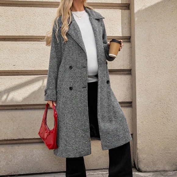 Jackets & Blazers - Maternity Double Breasted Button Wide Collar Jacket Coat